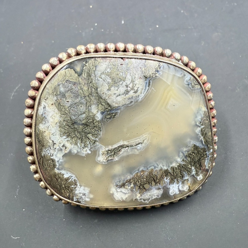 Stephen Dweck 1994 Sterling Silver Belt Buckle with Scenic Agate – 2.25" x 2"